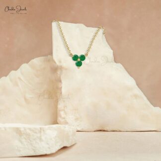 Trio Gemstone Necklace With 0.30 Ct Zambian Emerald Prong Set In 14k Solid Gold Necklace