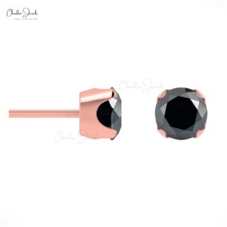 Genuine Black Diamond Studs For Her 4mm Round Cut Gemstone Handmade Gift Earrings 14k Solid Gold Prong Set Fine Jewelry