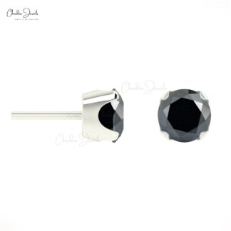 Genuine Black Diamond Studs For Her 4mm Round Cut Gemstone Handmade Gift Earrings 14k Solid Gold Prong Set Fine Jewelry