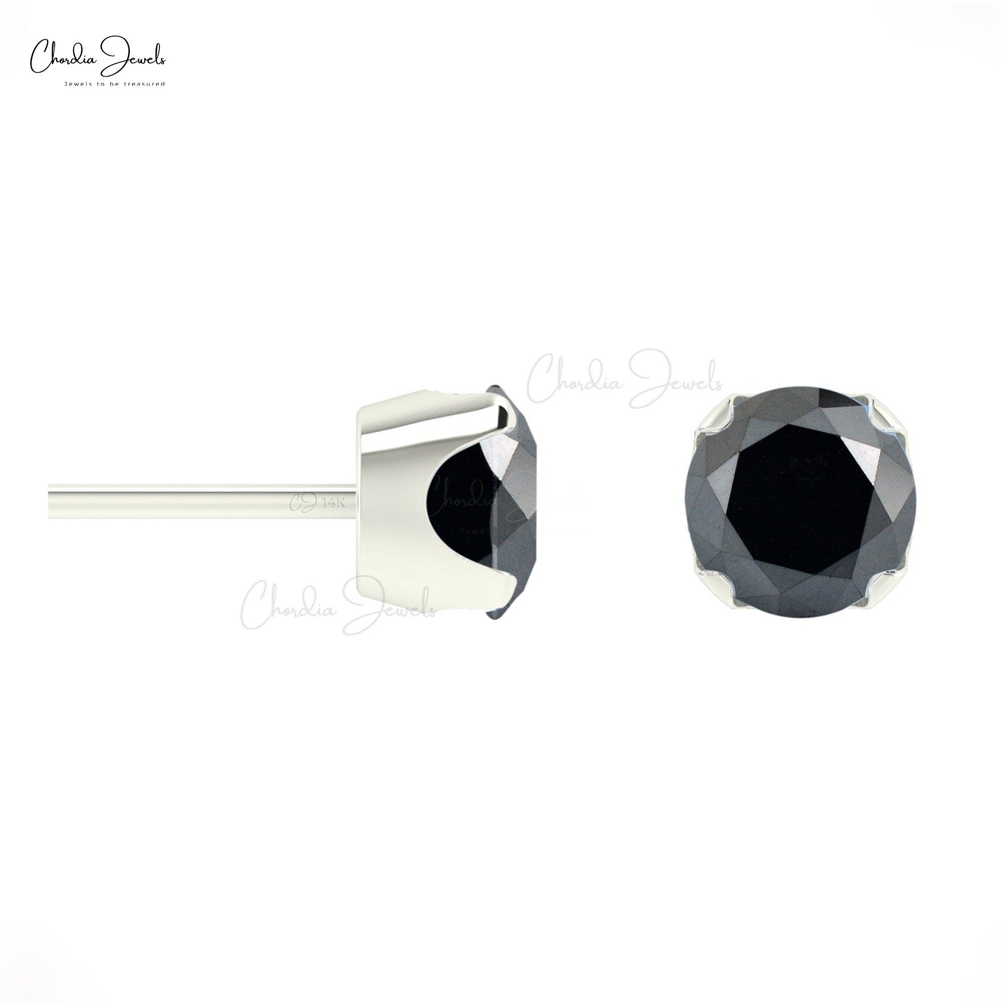 Genuine Black Diamond Studs For Her 4mm Round Cut Gemstone Handmade Gift Earrings 14k Solid Gold Prong Set Fine Jewelry