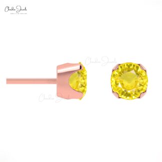 Yellow Sapphire September Birthstone Earrings Natural Round Cut Gemstone Summer Jewelry 14k Solid Gold Dainty Earrings For Her