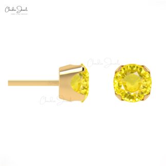Yellow Sapphire September Birthstone Earrings Natural Round Cut Gemstone Summer Jewelry 14k Solid Gold Dainty Earrings For Her