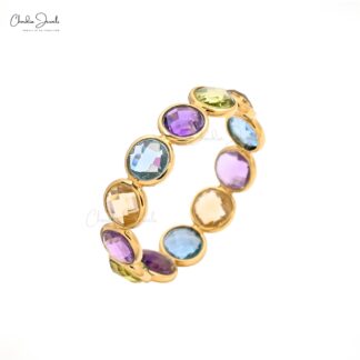 Multi Gemstones Eternity Ring in yellow gold fine stone band ring