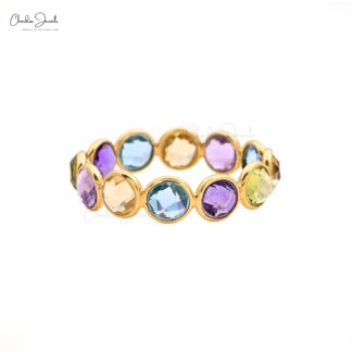 Multi Gemstones Eternity Ring in 14K Solid Gold with 4mm colorful gemstones