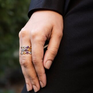 14K Solid Gold Multi Gemstones Eternity Ring with amethyst citrine peridot and topaz