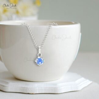 Solitaire Handmade Pendant With 0.23 Ct Moonstone Dangle Necklace in 14k Solid Gold