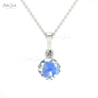 Solitaire Handmade Pendant With 0.23 Ct Moonstone Dangle Necklace in 14k Solid Gold