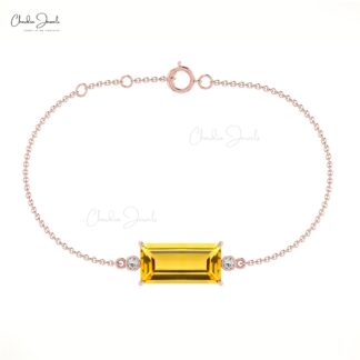 Yellow Citrine November Birthstone Bracelet Natural Baguette Cut Gemstone Grace Jewelry 14k Solid Gold Dainty Bracelet For Her