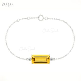 Yellow Citrine November Birthstone Bracelet Natural Baguette Cut Gemstone Grace Jewelry 14k Solid Gold Dainty Bracelet For Her