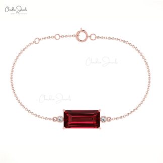AAA Garnet Bracelet For Gift Genuine 14k Real Gold Diamond Bracelet 14x7mm Baguette Cut Gemstone Bracelet Hallmarked Jewelry