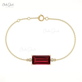 AAA Garnet Bracelet For Gift Genuine 14k Real Gold Diamond Bracelet 14x7mm Baguette Cut Gemstone Bracelet Hallmarked Jewelry