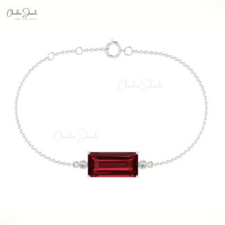 AAA Garnet Bracelet For Gift Genuine 14k Real Gold Diamond Bracelet 14x7mm Baguette Cut Gemstone Bracelet Hallmarked Jewelry