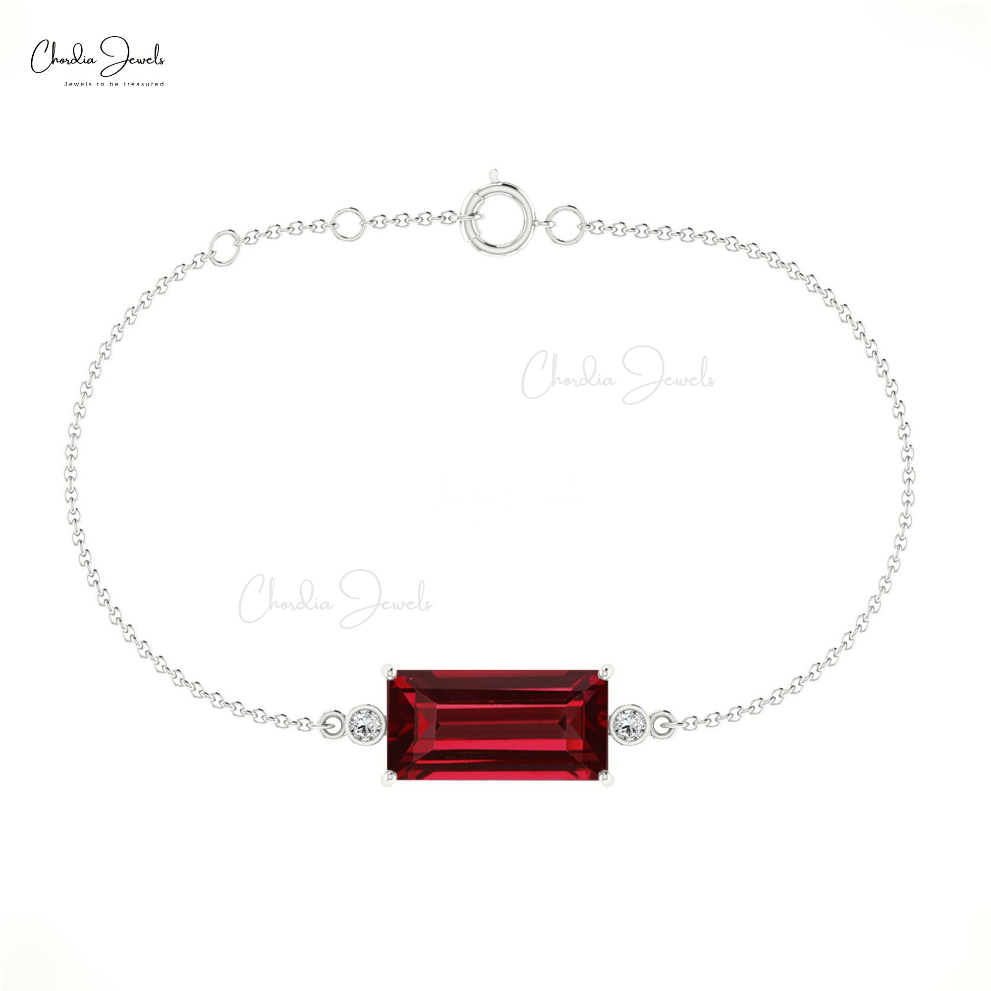 AAA Garnet Bracelet For Gift Genuine 14k Real Gold Diamond Bracelet 14x7mm Baguette Cut Gemstone Bracelet Hallmarked Jewelry