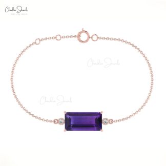 Natural Amethyst Diamond Bracelet 14x7mm Baguette Cut Handmade Bracelet 14k Real Gold Dainty Bracelet Jewelry For Women