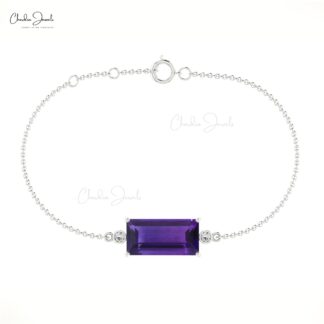 Natural Amethyst Diamond Bracelet 14x7mm Baguette Cut Handmade Bracelet 14k Real Gold Dainty Bracelet Jewelry For Women