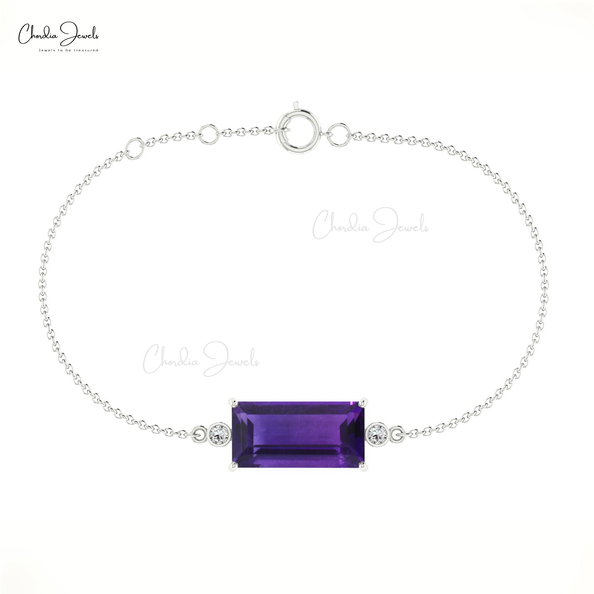 Natural Amethyst Diamond Bracelet 14x7mm Baguette Cut Handmade Bracelet 14k Real Gold Dainty Bracelet Jewelry For Women