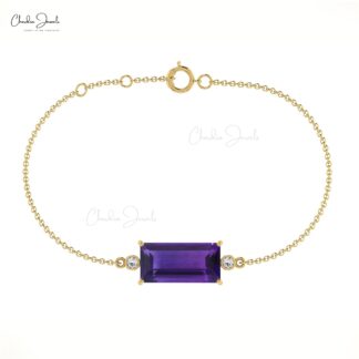 Natural Amethyst Diamond Bracelet 14x7mm Baguette Cut Handmade Bracelet 14k Real Gold Dainty Bracelet Jewelry For Women