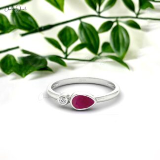 Two Stone Wedding Ring With 6x4mm Burma Ruby And Diamond Accents In 14k Real Gold Rings