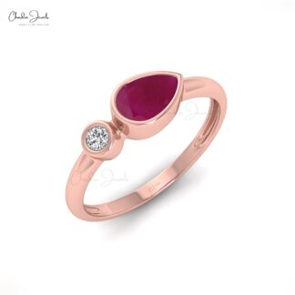 Two Stone Wedding Ring With 6x4mm Burma Ruby And Diamond Accents In 14k Real Gold Rings