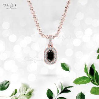 Dainty Diamond Halo Charm in 14k Real Gold Black Diamond 7x5mm Oval Cut Pendant