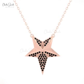 Dainty Cluster Clestial Necklace With 0.90mm Black Diamond 14k Solid Gold Star Jewelry