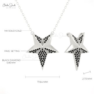 Dainty Cluster Clestial Necklace With 0.90mm Black Diamond 14k Solid Gold Star Jewelry