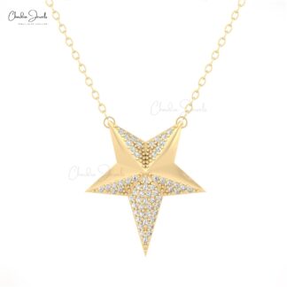 Delicate Star Thin Chain Necklace In 14k Real Gold Diamond Cluster Women Necklaces