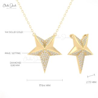 Delicate Star Thin Chain Necklace In 14k Real Gold Diamond Cluster Women Necklaces