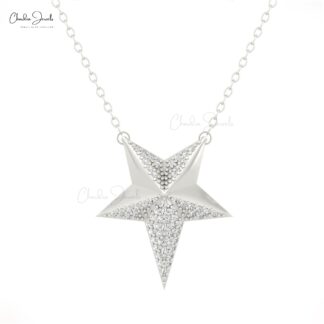 Delicate Star Thin Chain Necklace In 14k Real Gold Diamond Cluster Women Necklaces