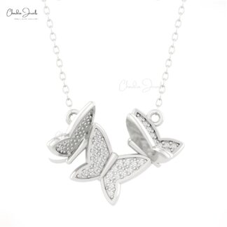 Round Cut Butterfly Chain Necklace In Solid 14k Gold Pave White Diamond Unique Necklaces