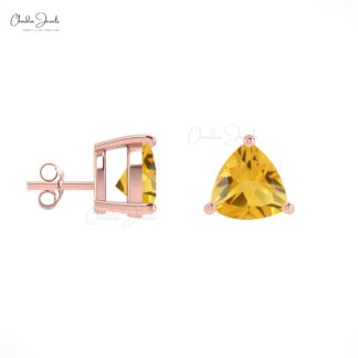 Yellow Citrine November Birthstone Solitaire Earrings Natural Trillion Cut Gemstone Summer Jewelry 14k Solid Gold Dainty Earrings For Her