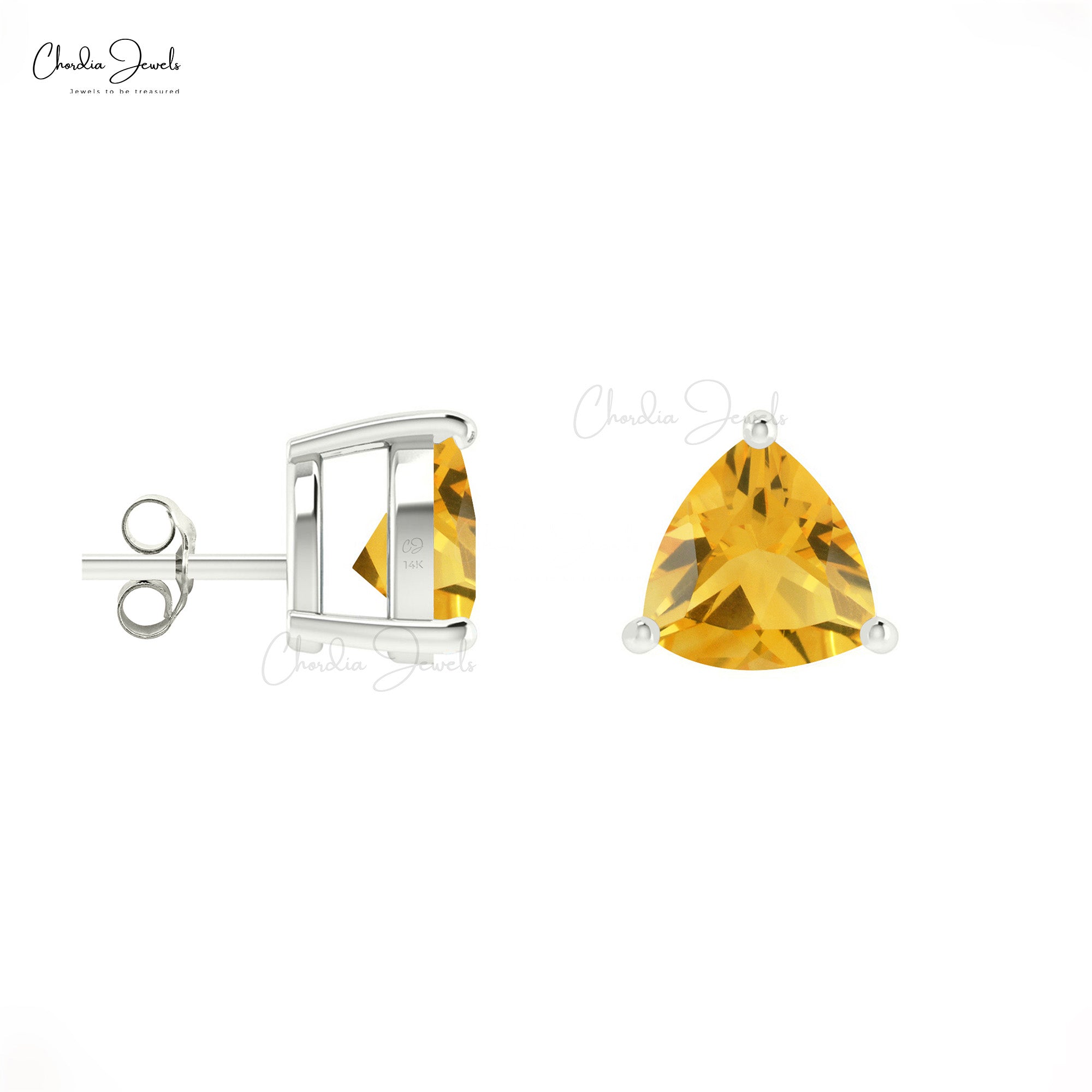 Yellow Citrine November Birthstone Solitaire Earrings Natural Trillion Cut Gemstone Summer Jewelry 14k Solid Gold Dainty Earrings For Her