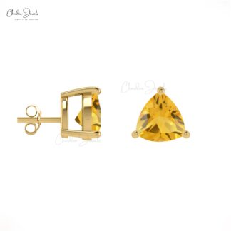 Yellow Citrine November Birthstone Solitaire Earrings Natural Trillion Cut Gemstone Summer Jewelry 14k Solid Gold Dainty Earrings For Her