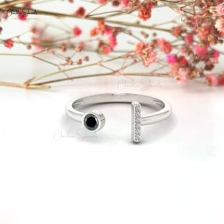 Split Shank Black Diamond Ring In Real 14k Gold And G-H Diamond Hallmark Fine Jewelry