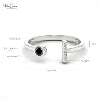 Split Shank Black Diamond Ring In Real 14k Gold And G-H Diamond Hallmark Fine Jewelry