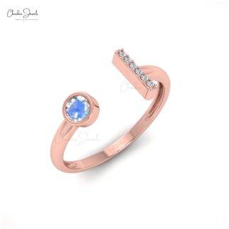 Pure 14k Gold Split Shank Ring With 0.17 Ct Rainbow Moonstone & Diamond Wedding Rings