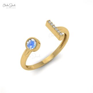 Pure 14k Gold Split Shank Ring With 0.17 Ct Rainbow Moonstone & Diamond Wedding Rings