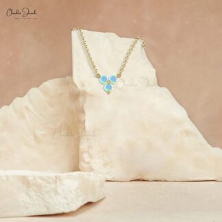 Genuine Opal Gemstone Solid 14k Gold Three Stone Necklace