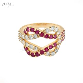 Crossover Pave Ring With 0.76 Ct Burma Ruby Diamond 14k Yellow Gold Overlapping Rings