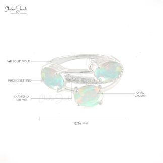 Genuine Opal Split Shank Ring with 7x5mm Gemstone And G-H Diamond Jewelry In 14k White Gold