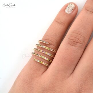 Rainbow Swirl Ring In 14k Rose Gold Multi Color Tourmaline 1.5mm Gemstone Rings For Her