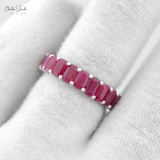 Natural Ruby Stackable Ring With 5.20 Ct Gemstone 14k White Gold Eternity Band Rings