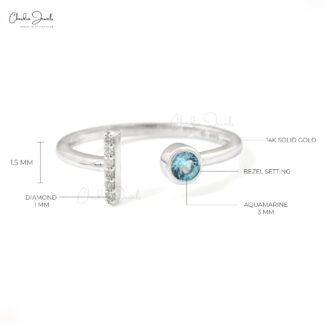 Genuine Aquamarine Split Shank Ring With Pave Diamond Bar Accents In14k White Gold Ring