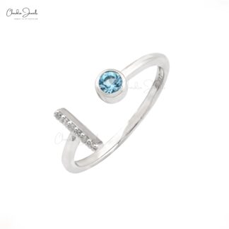 Genuine Aquamarine Split Shank Ring With Pave Diamond Bar Accents In14k White Gold Ring