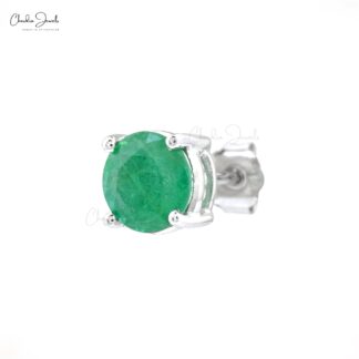 Single Gemstone Studs With 2.10 Ct Zambian Emerald Solitaire Earrings In 14k White Gold