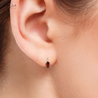 Natural Garnet Earrings 14k Solid Yellow Gold Diamond Earrings 6x4mm Oval Cut Gemstone Earrings For January Birthstone