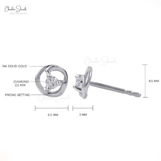Brilliant Cut Dainty Stud In 14k White Gold G-H Diamond Solitaire Push Back Earrings