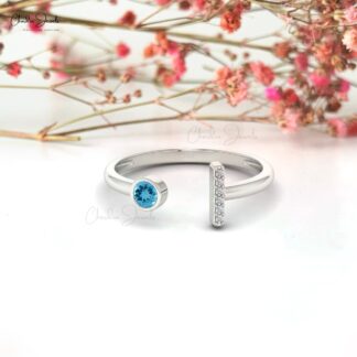 Brilliant Cut Split Shank Ring With 3mm Swiss Blue Topaz Diamond Ring In 14k Real Gold