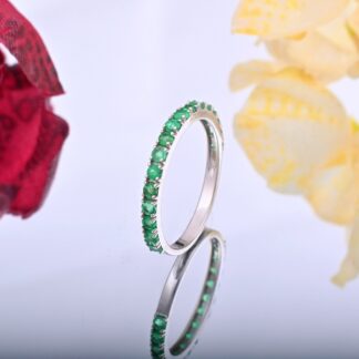 Genuine Emerald Gemstone Half Eternity Ring In 14K Solid White Gold