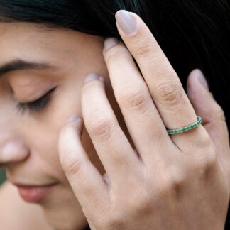 Genuine Emerald Gemstone Half Eternity Ring In 14K Solid White Gold